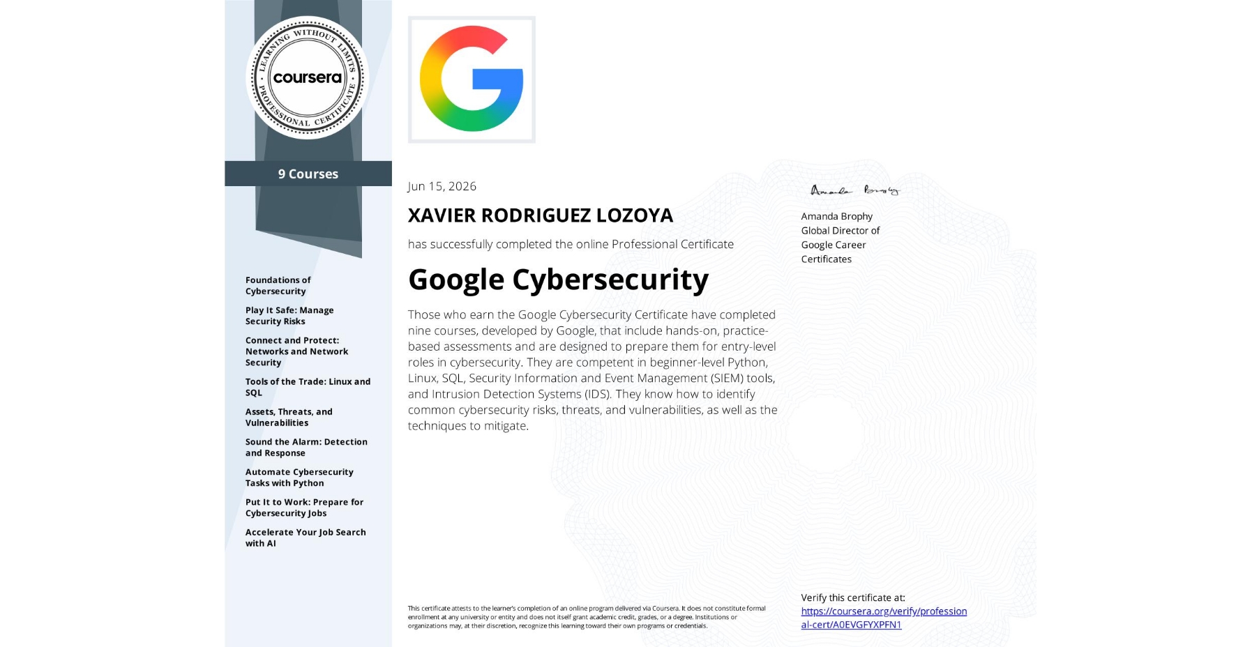 Google Cybersecurity certificate